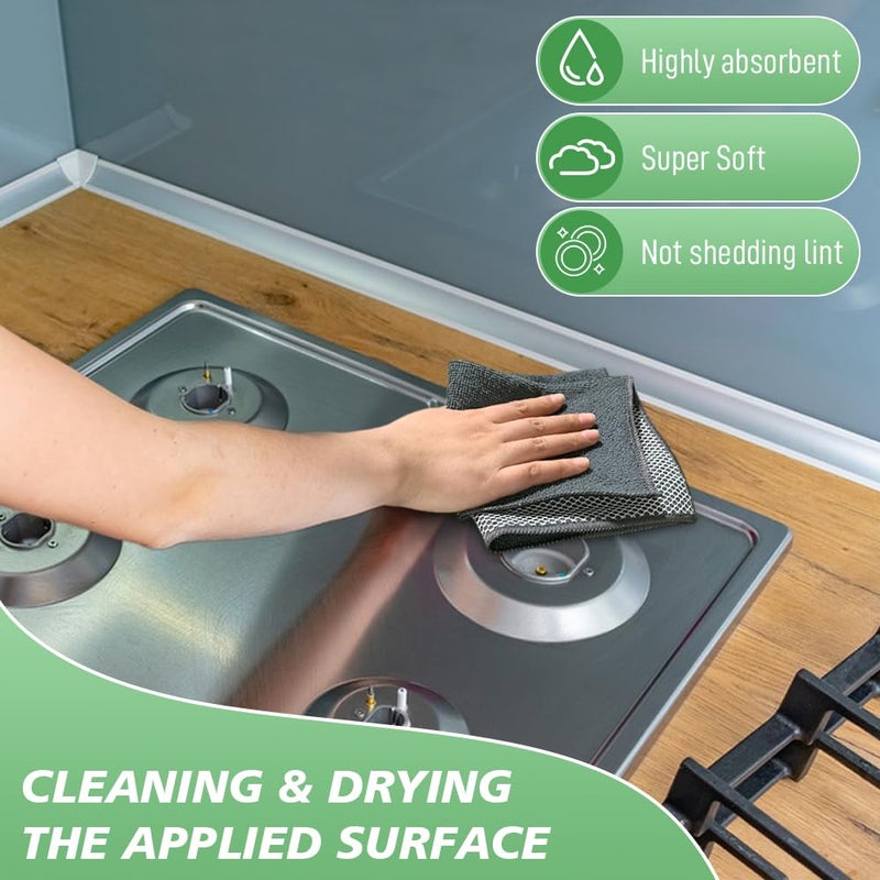 SINLAND Microfiber Dish Cloths Wash Clothes for Kitchen Best Kitchen Cloths Cleaning Cloth Poly Scour Side 12"x12" (10Pack, Dark Grey) - Image 4